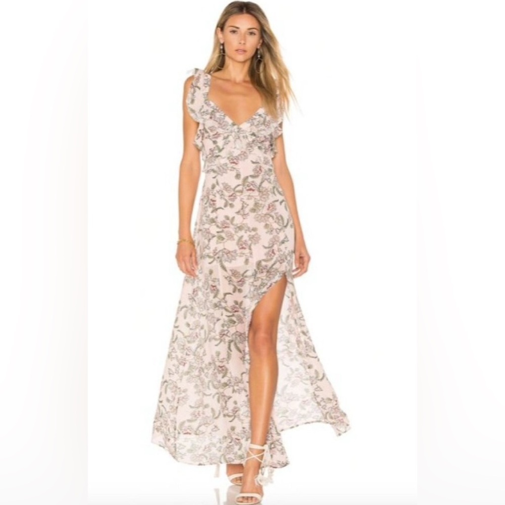 For Love And Lemons Floral Maxi Dress - Cream and Pink